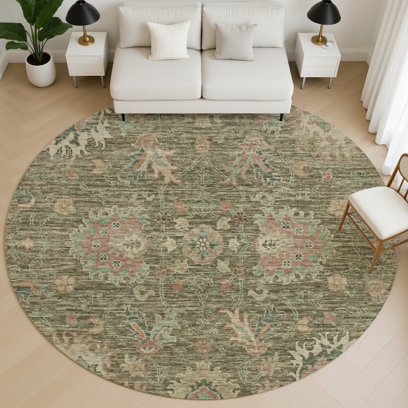 Premium Washable Super Soft Traditional Lily Mayfield Rug - Olive - 8' x 8'