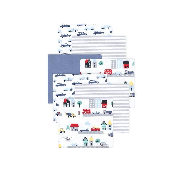slide 1 of 1, Little Treasure Hudson Baby Boys Cotton Poly Flannel Receiving Blankets Multipack, Blue City Life, 30x30 inches 30x30 inches - Blue City Life