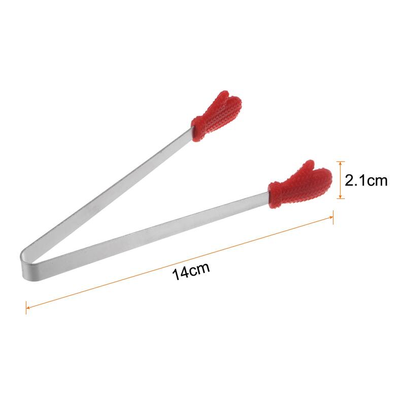 Mini Food Tongs 14cm Gloves Shape Stainless Steel with Silicon Tips - 5.5" - Red