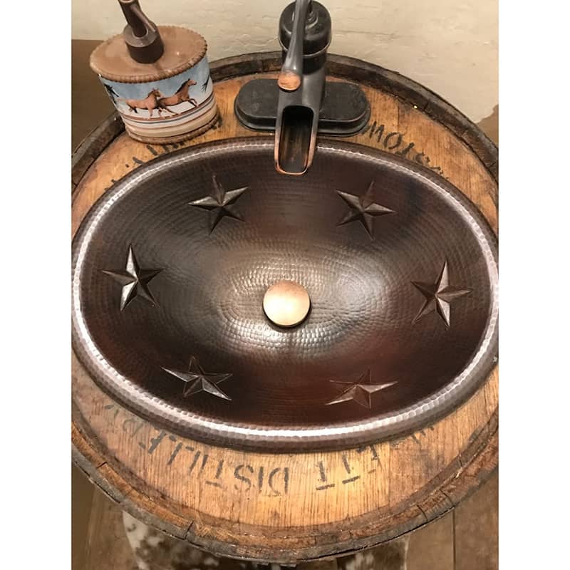 19" Oval Copper Bathroom Sink with TEXAS STARS Design by SimplyCopper - 19" x 14" x 5.5"