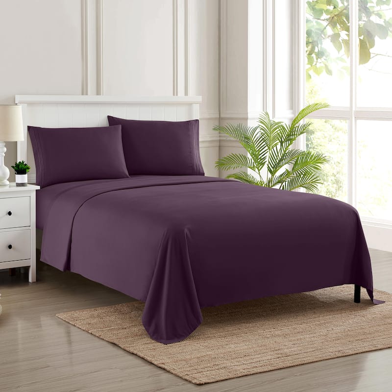 Sweet Home Collection Triple Stitch 4-piece Bed Sheet Set - Twin - Eggplant