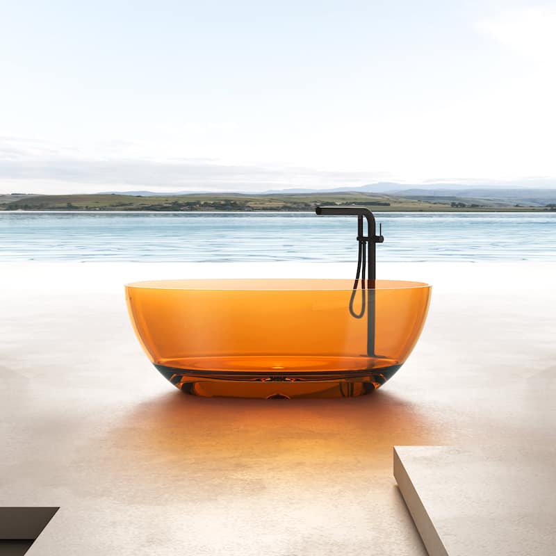Vanity Art 59" or 67" Stone Resin Oval Freestanding Bathtub, Soaking Tub with Pop Up Drain - 67" x 30" - Pure Resin Coffee