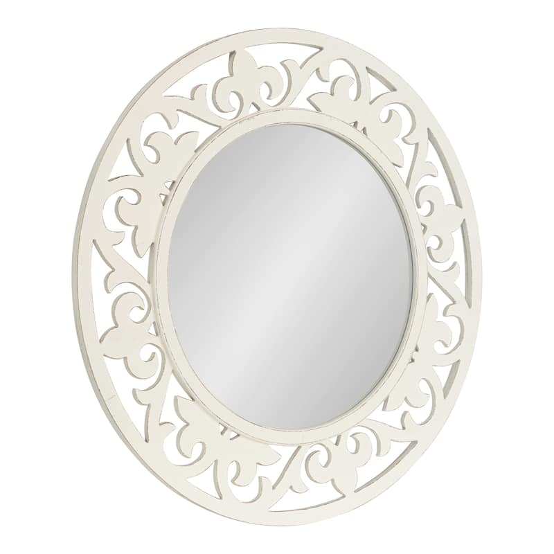 Kate and Laurel Shovali Rustic Round Mirror - 31.5" Diameter - White