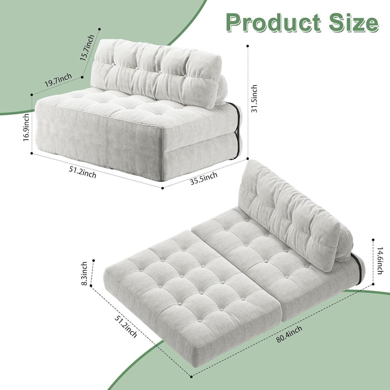 Portable Full Floor Folding Sofa Bed, Convertible Sleeper Chair for Living Room