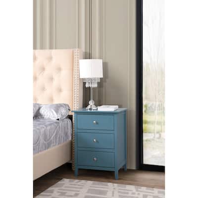 Teal Nightstand 25x19x15 Transitional Bedside Table with Three Spacious Drawers, Vibrant Accent and Compact Storage