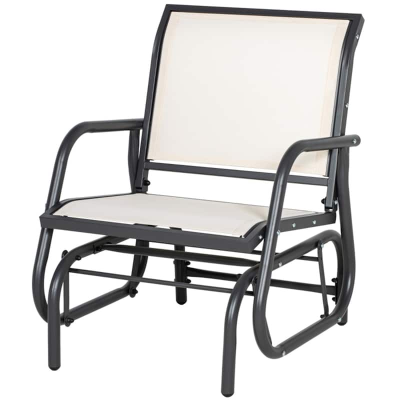 Comfortable Outdoor Glider Chair with Steel Frame and Weather-Resistant Mesh Curved Armrests - 29.5" W x 26" D x 33.5" H - White-Dark-Grey