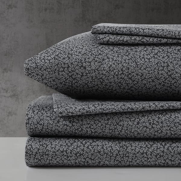 Kenneth Cole Printed Cozy Bonus Sheet Sets - Queen - Chill Flowers Charcoal