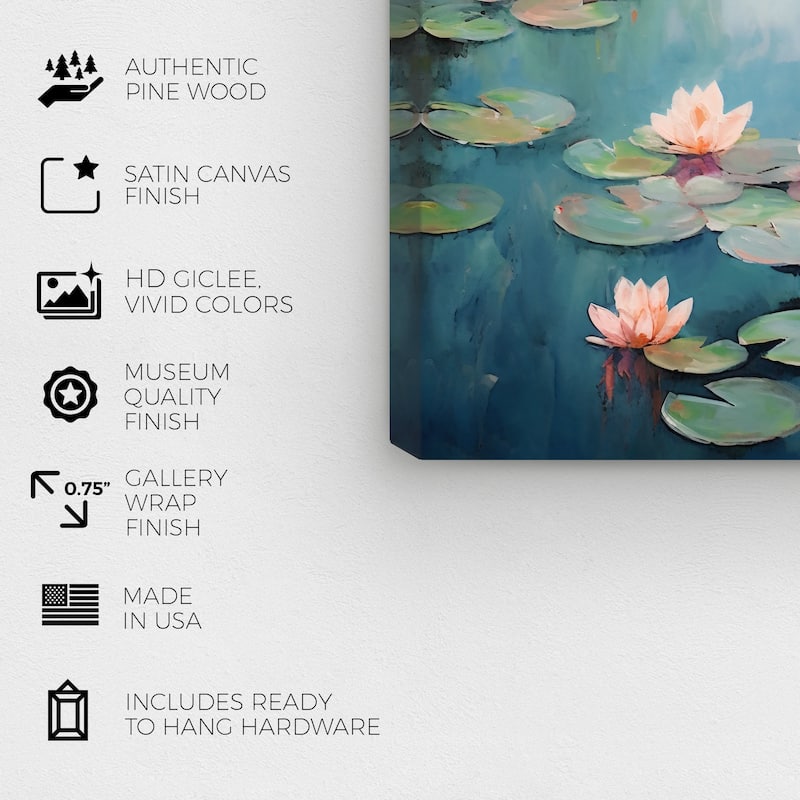 Wynwood Studio Canvas Floral and Botanical Tranquil Lily Pads Blue and Teal Modern & Contemporary Wall Art Canvas Print