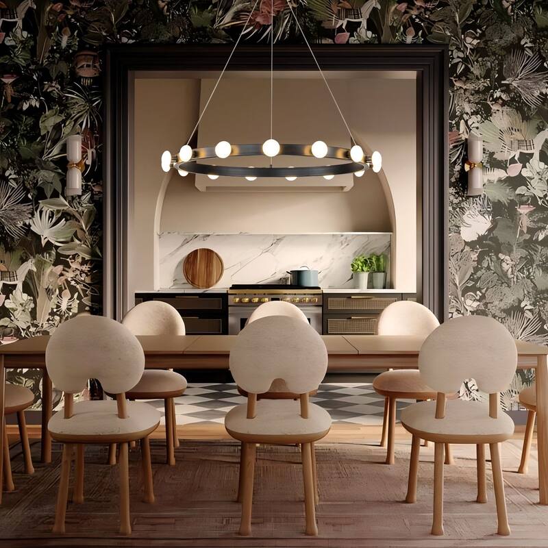 Rezz Black Modern Wagon Wheel LED Large Chandelier - 33.86 in. W x 32.68 in. H x 33.86 in. D