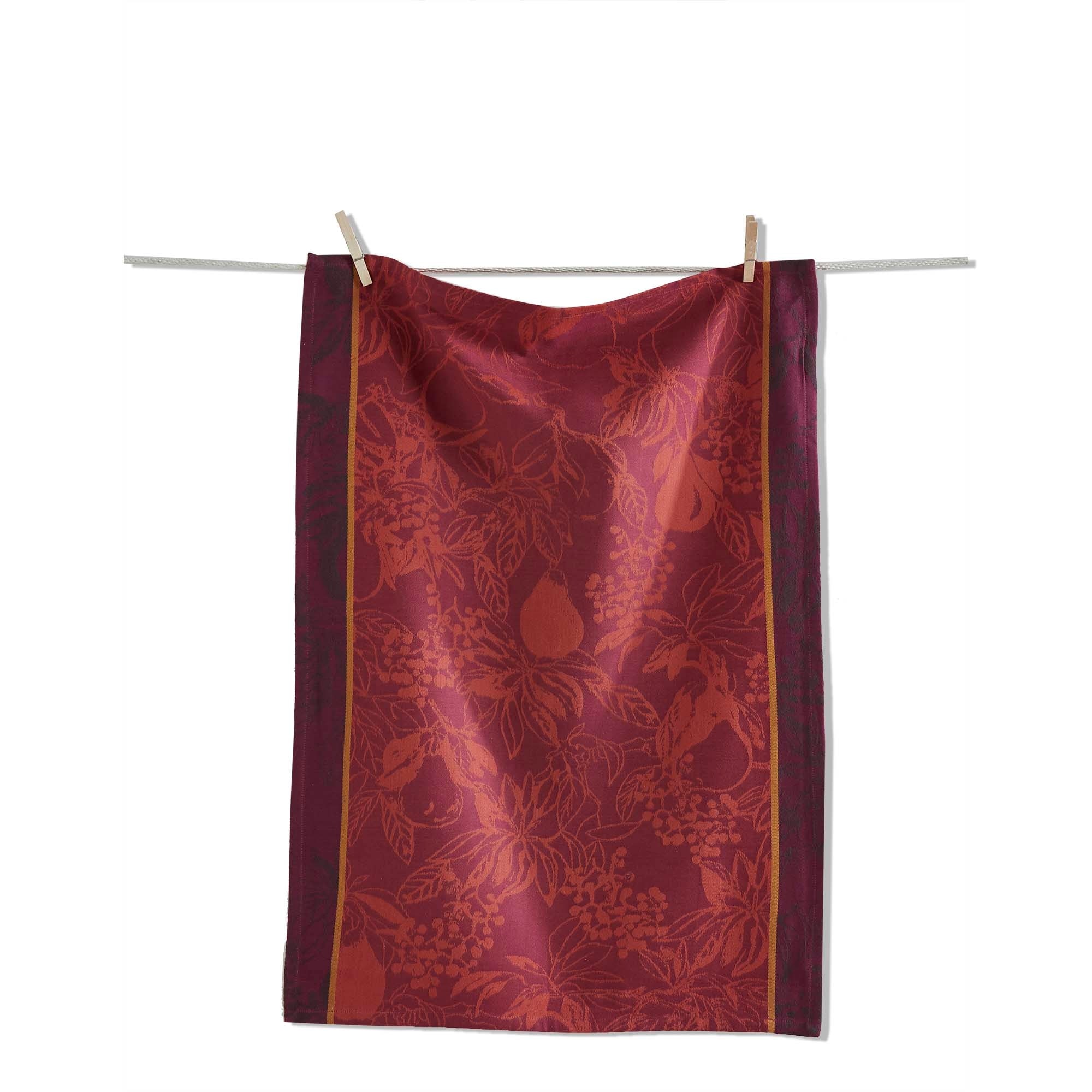 Pear Jacquard Dishtowel - Cotton Kitchen Towel for Fall Harvest, Machine Washable, 28" L x 20" W