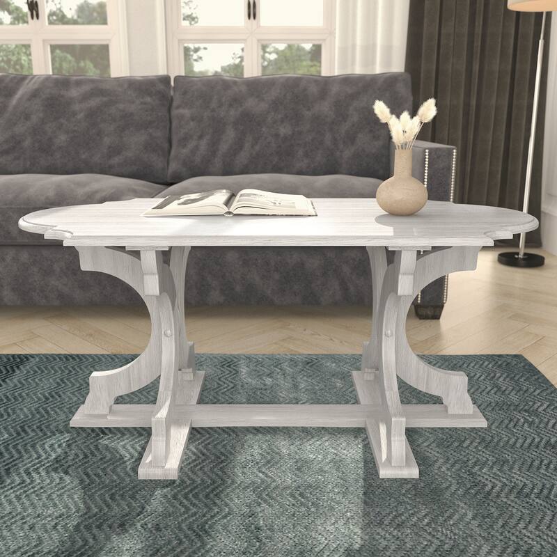 GALANO Doynton 39.4 in. Oval Solid Wood Top Coffee Table