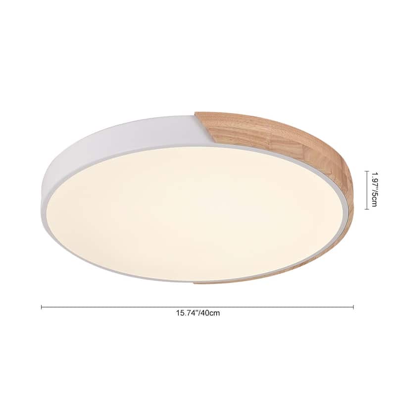 1 - Light Mid-Century Modern White Metal Wood LED Dimmable Flush Mount
