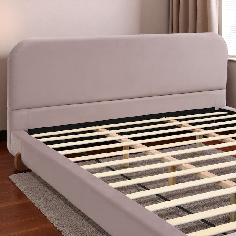 Modern Upholstered Bed Frame with 4-Inch Thick Panels, Fabric Design and Solid Rubberwood Legs, California King/King