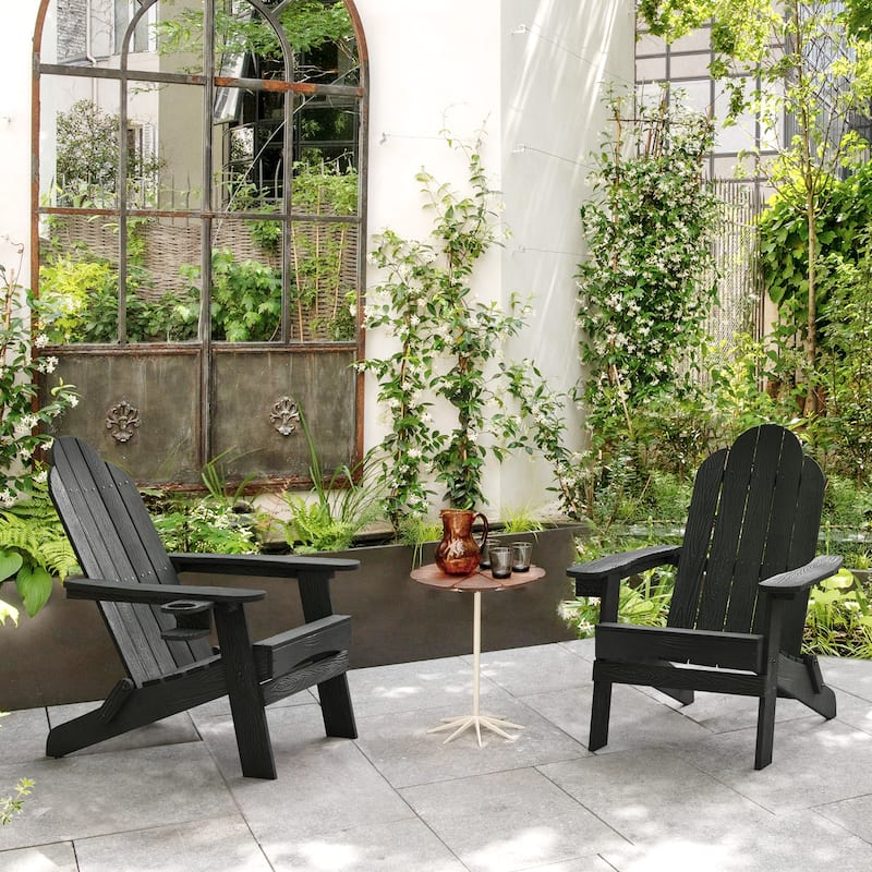 Eco-Friendly Patio Folding HDPS Plastic Outdoor Adirondack Chairs With Cup Holder - 35"D x 30"W x 36.2"H