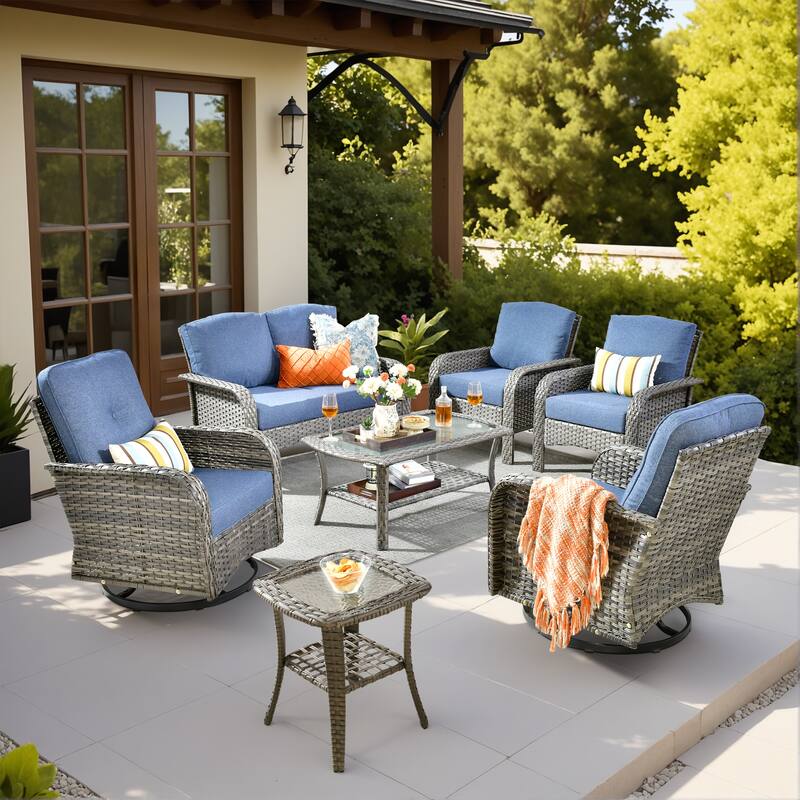 XIZZI 7-Piece Patio Wicker Furniture Conversation Swivel Chairs Set