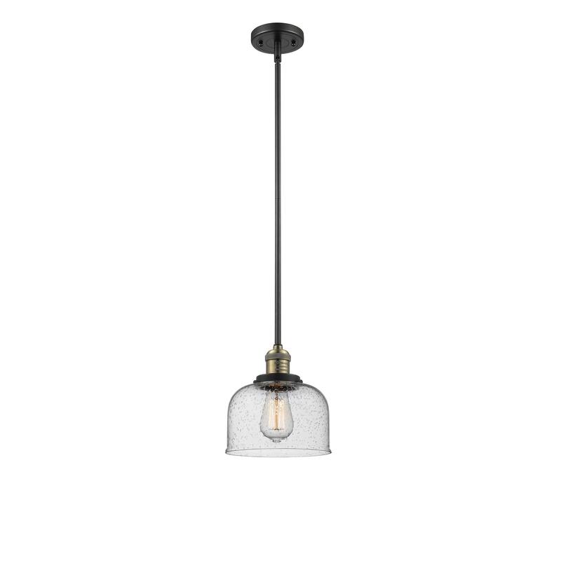 Innovations Lighting Franklin Restoration Bell - 1 Light 8" Stem Hung Mini Pendant - Black Antique Brass/Seedy