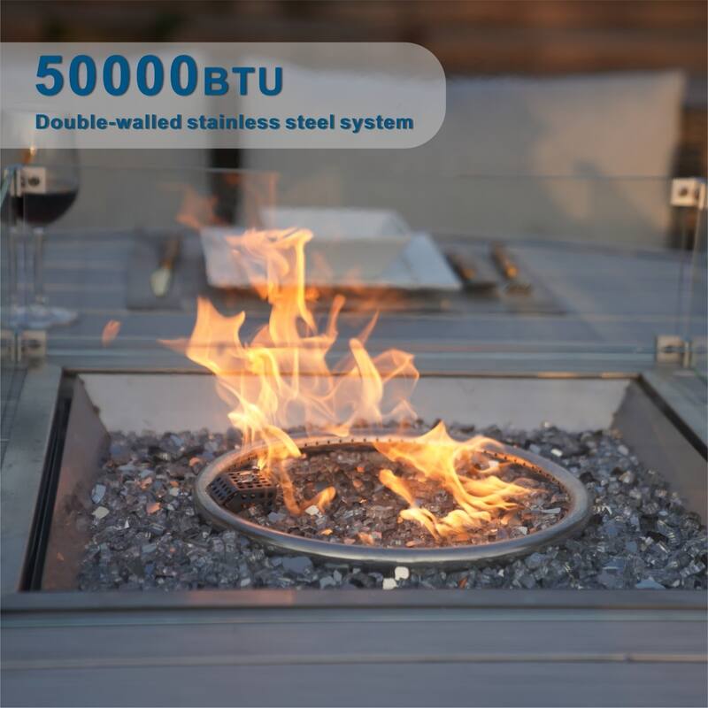 9-piece Outdoor Rattan Conversation Set Sectional Sofa Set with Aluminum Fire Pit Table