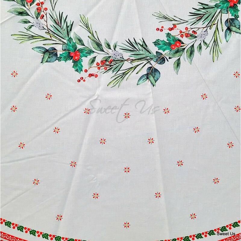 Wipeable Spill Resistant French Acrylic Coated Christmas Tablecloth - White