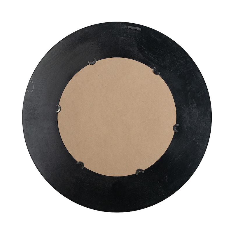 D29.5" Round Black And Gold Wooden Accent Mirror With Woven Texture