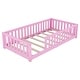 preview thumbnail 26 of 106, Twin/Full/Queen Size Floor Bed with Safety Guardrails for Kids, Wood Montessori Bedframe w/ Door, Children's Noiseless Beds