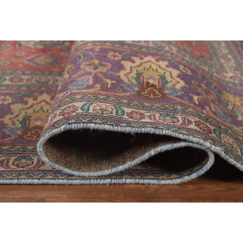 Hand Knotted Oriental 100% Wool Carpet Traditional All-Over Pink Tabriz Area Rug - 12' 8'' X 9' 8''