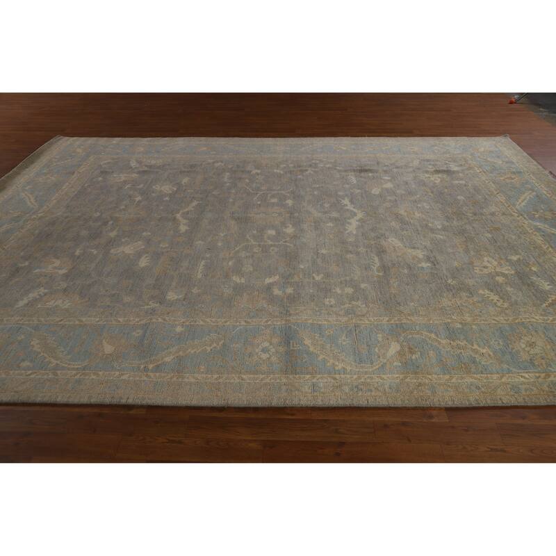 Hand Knotted Oriental 100% Wool Carpet Transitional All-Over Greys & Charcoal Oushak Area Rug - 12' 2'' X 8' 10''