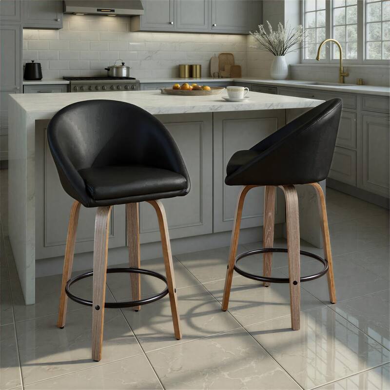 Carson Carrington Livesey High Back 26" Fixed-Height Counter Stool with Bent Wood Legs & Round Footrest (Set of 2)