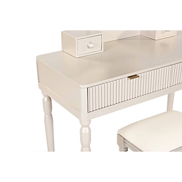 Luxury Vanity Desk with Round Mirror,Height-Adjustable, Stylish Dressing Table Set, 4 Drawers & Stool, Champagne - Bed Bath & Beyond - 42869467 Luxury Vanity Desk with Round Mirror,Height-Adjustable, Stylish Dressing Table Set, 4 Drawers & Stool, Champagne - Bed Bath & Beyond - 42869467