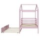 preview thumbnail 11 of 12, Pink Twin Size Solid Wood House Bed with Trundle and Writing Board for Kids