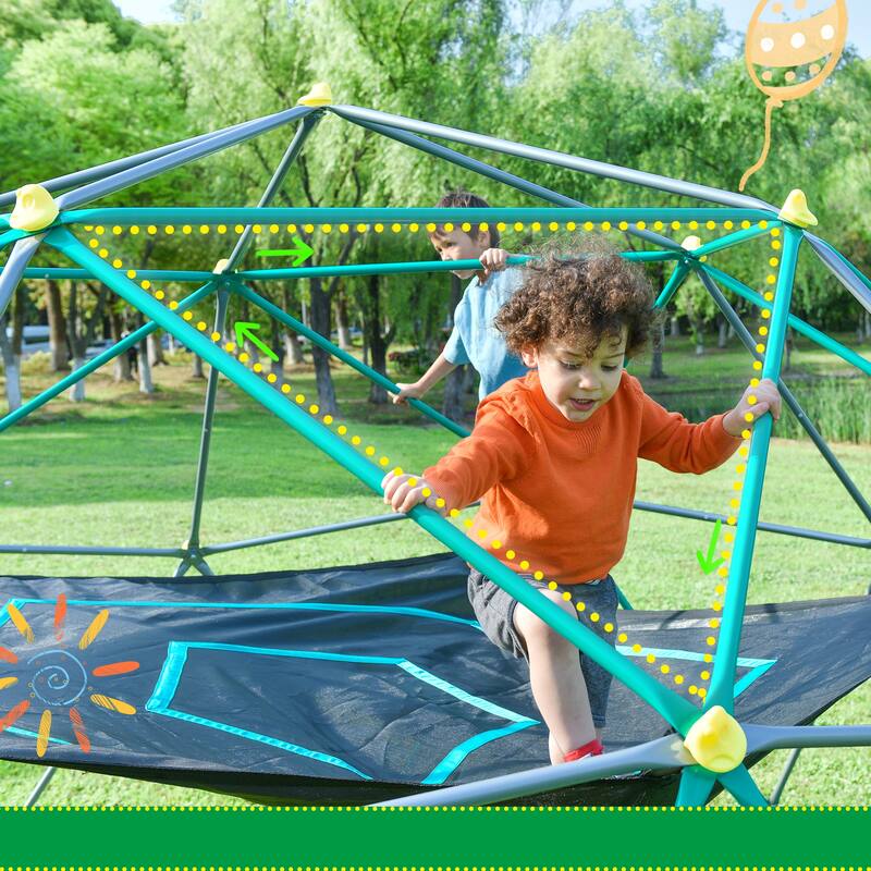 12ft Geometric Dome Climber Play Center, Kids Climbing Dome Tower with Hammock, Rust & UV Resistant Steel Supporting 1000 LBS