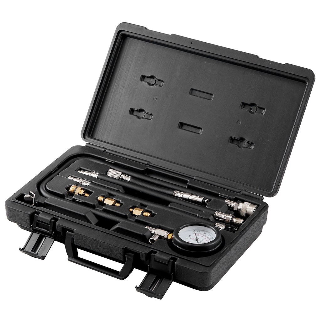 Compression Tester Adapter Kit, 9 Pcs Automotive Engine Cylinder Leak Down Compression Test, Dual Scale Pressure Gauge 0-300 psi