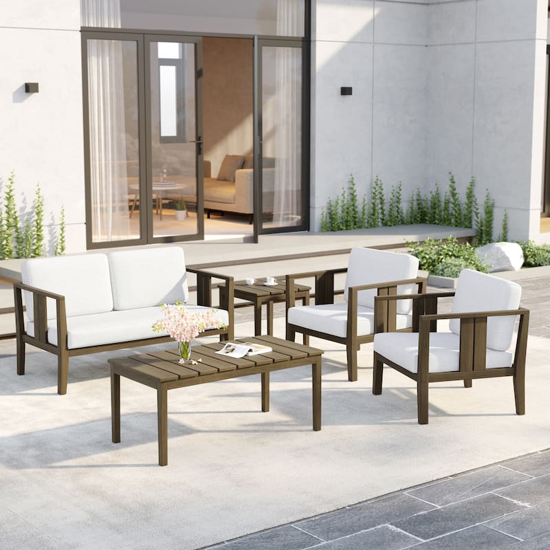 5-Piece Patio Furniture Solid Teak Outdoor Conversation Set