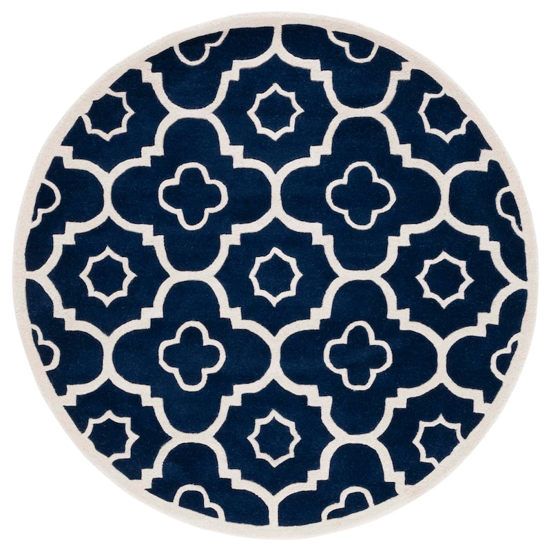 SAFAVIEH Handmade Chatham Franziska Modern Wool Rug - 5' Round - Dark Blue/Ivory