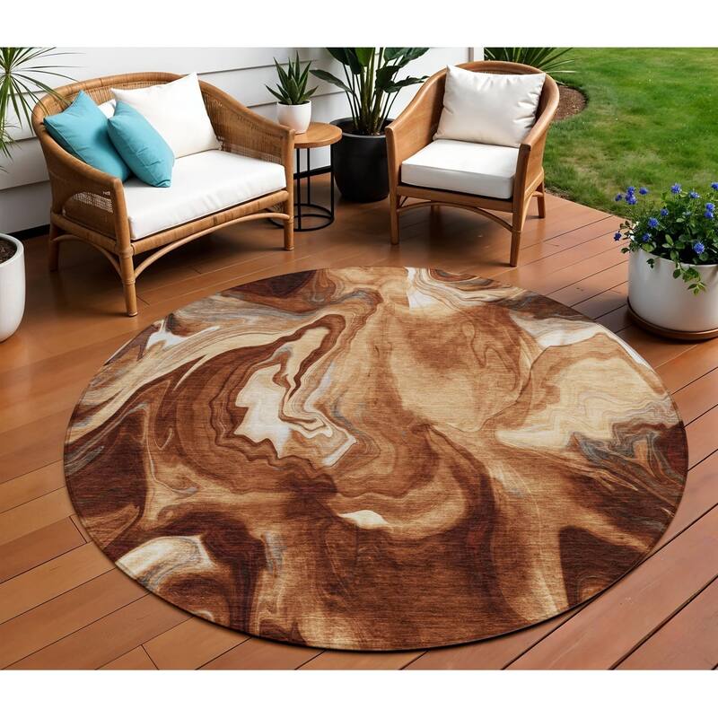 HomeRoots Abstract Transitional Rectangle Outdoor Rug - 8' Round