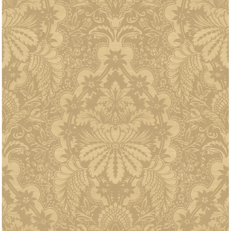 Seabrook Designs Lizzy Floral Damask Unpasted Wallpaper - 20.5 in. W x 33 ft. L - Metallic Khaki