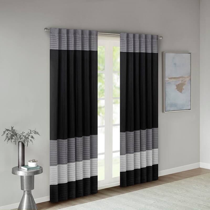 Polyoni Pintuck Curtain Panel(Only 1 Pc Panel) - Black/Grey