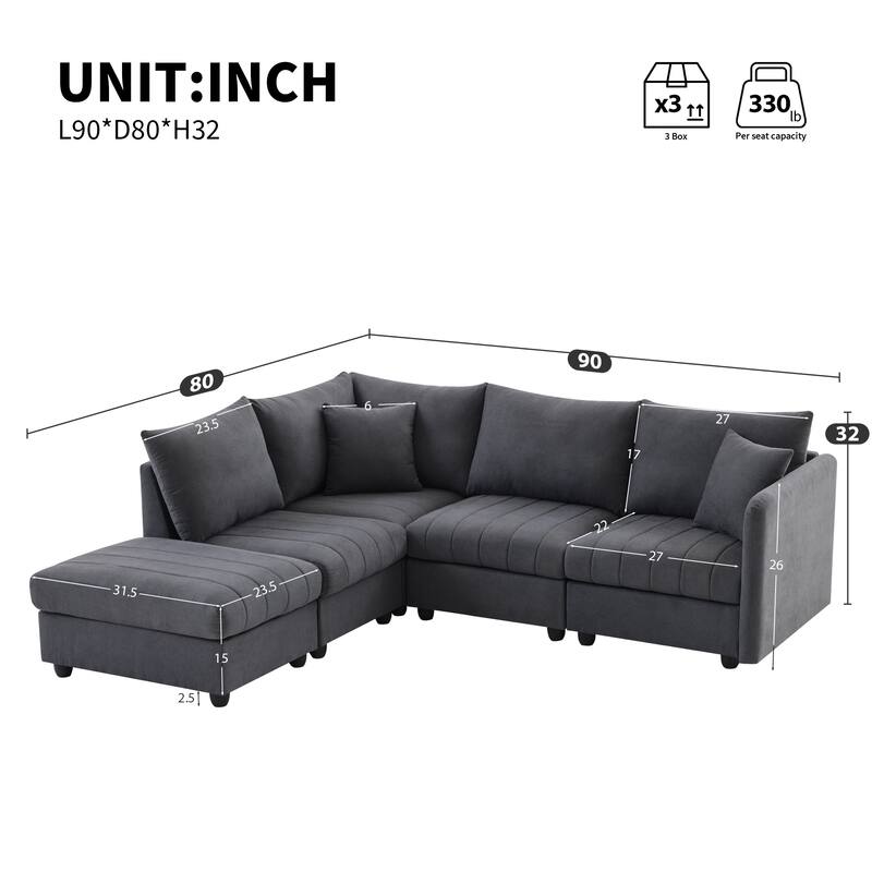 U-Shape 5-Seat Modular Sectional Sofa Set with Ottoman and Pillows