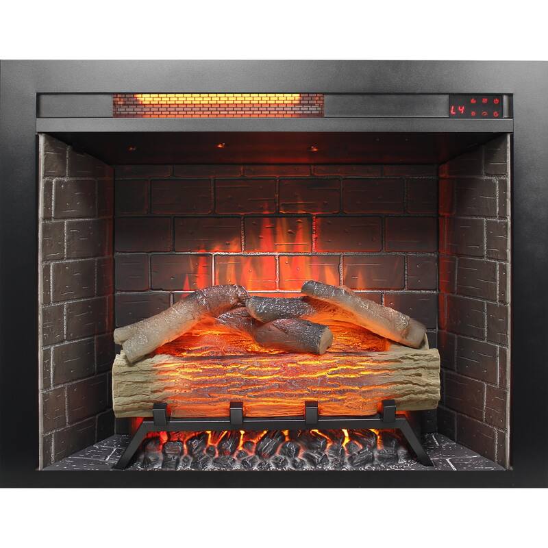 28 inch Infrared Electric Fireplace Insert, Touch Panel Heater, Smokeless Firebox With fixed Trim Kit,With Crackling Sound