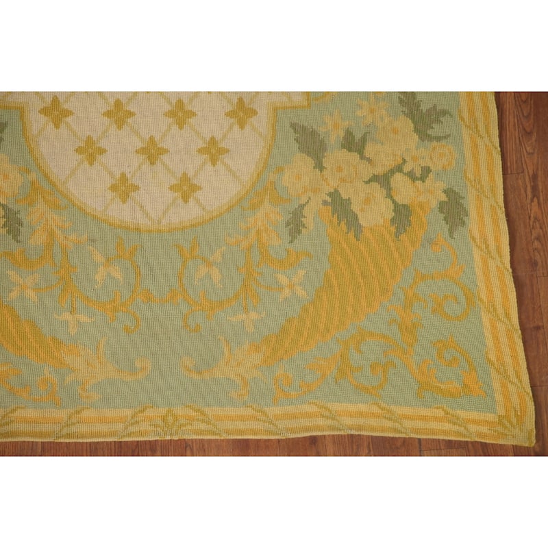 Flat-Weave Vegetable Dye Savonnerie Runner Rug Wool Carpet - 4'3" x 10'1"