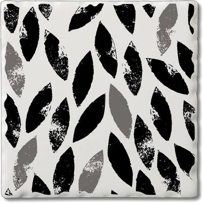 Absorbent Stone Tumbled Tile Coasters, Black and White Leaves, Set of 4