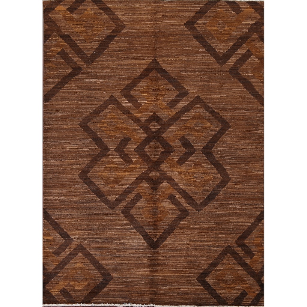 Brown Geometric Gabbeh Persian Area Rug Wool Hand-knotted Foyer Carpet - 4'9" x 6'4"