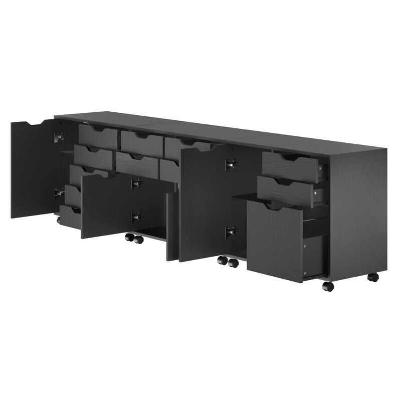Halifax 3-Pc Cabinet Set with File Drawer, Black