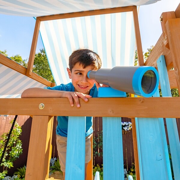 Teamson Kids Wooden Outdoor Swing Set with Slide, Rock Wall