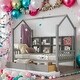 preview thumbnail 13 of 22, Twin Size Wooden House Bed Kids Bed with 2 Drawers and Storage Shelf Grey
