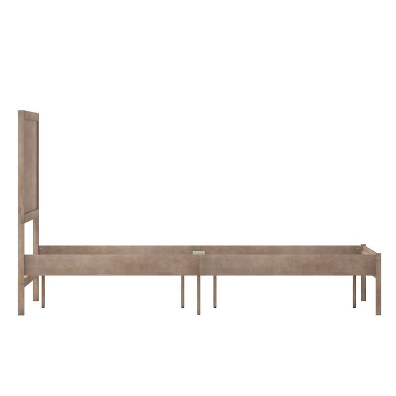 Solid Wood Platform Bed with Headboard and Wooden Slats
