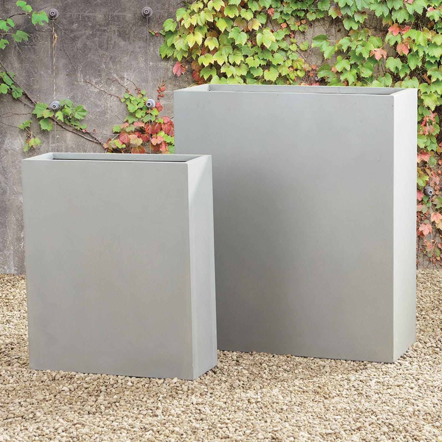 Set Of 2 Decorative Tall Narrow Planters With A Light Gray Tall Narrow Planters With A Light Gray