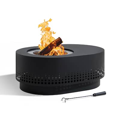 Sunjoy 38 In Outdoor Portable Wood Burning Fireplace Smokeless Fire Pit with PVC Cover and Fire Poker