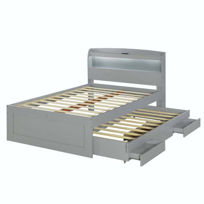 Platform Bed with Storage LED Headboard