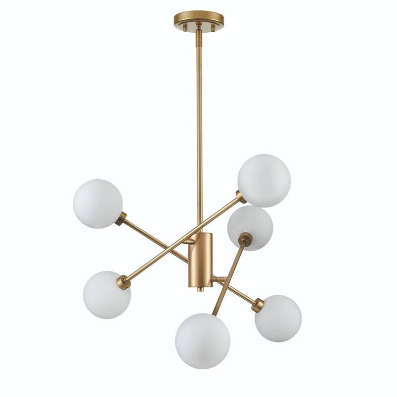 6 Lights Modern Glass Globe Chandelier Brass Branches Lampshade - 22" x 42"