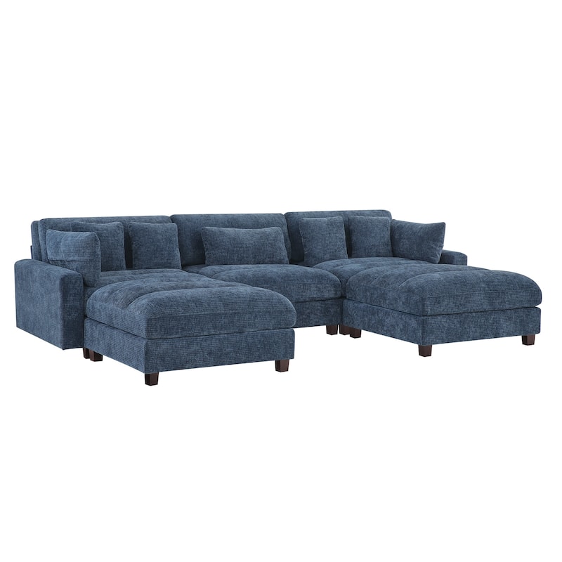 Extra-Large Modern Chenille Sofa Set (128.4 Inches With Pillow Stools) - 128.4"W X 44.1"D X 33.9"H